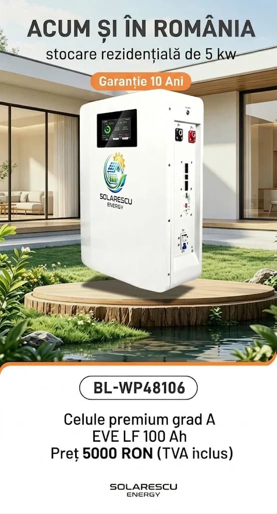 Baterie LiFePO4 48V (51.2V) 100Ah, 5.12 kWh Stocare Rezidențială Solarescu BL-WP48100, Celule EVE Grade A, Smart BMS JK 150A - poza 2