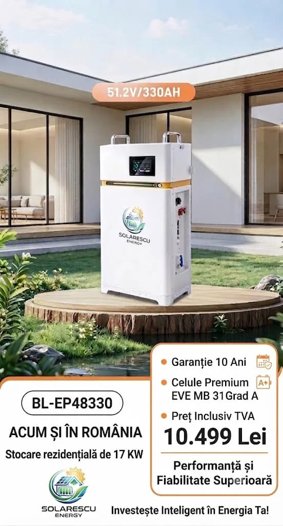 Baterie LiFePO4 48V (51.2V) 330Ah, 17 kWh Stocare Rezidențială Solarescu BL-EP48330, Celule EVE MB 31, Smart BMS JK 200A - poza 2