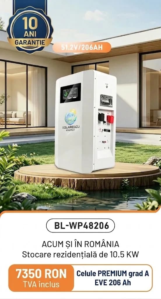 Baterie LiFePO4 48V (51.2V) 206Ah, 10.5 kWh Stocare Rezidențială Solarescu BL-WP48206, Celule EVE Grade A, Smart BMS JK 150A - poza 2