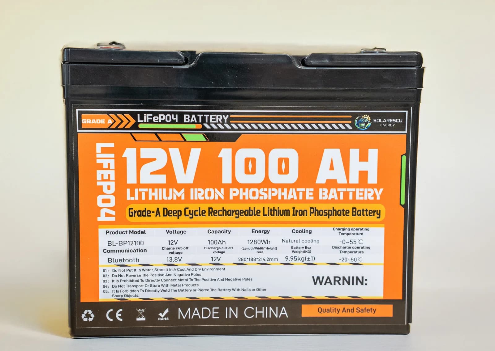Baterie LiFePO4 Solarescu BL-BP12100 12V (12.8V) 100Ah, 1.28 kWh, Celule EVE Grade A, Smart BMS JK cu Bluetooth - poza 14