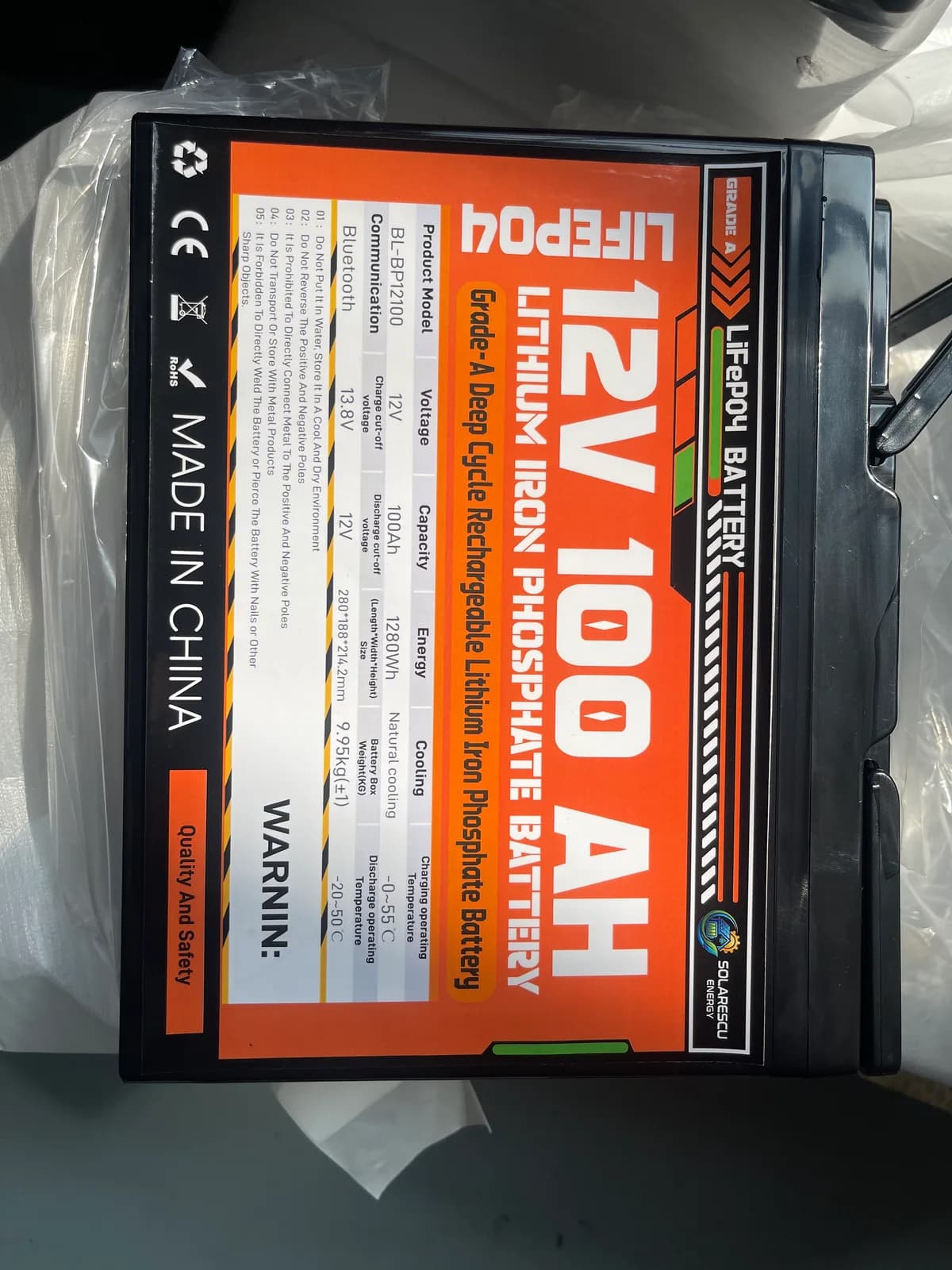 Baterie LiFePO4 Solarescu BL-BP12100 12V (12.8V) 100Ah, 1.28 kWh, Celule EVE Grade A, Smart BMS JK cu Bluetooth - poza 2