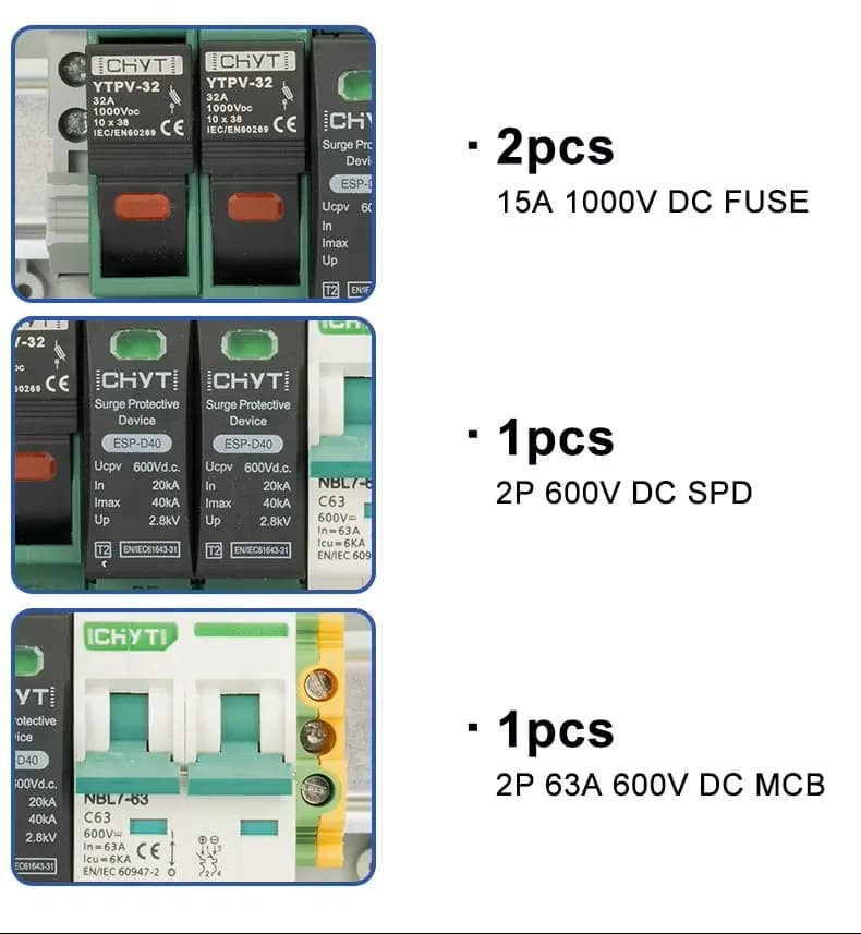 Tablou Protecție Solară Combiner Box DC YTPV1-1 (1 Șir Intrare / 1 Ieșire), 3kW, 15A, 500V–600V DC, Carcasă IP65 Exterior - poza 2