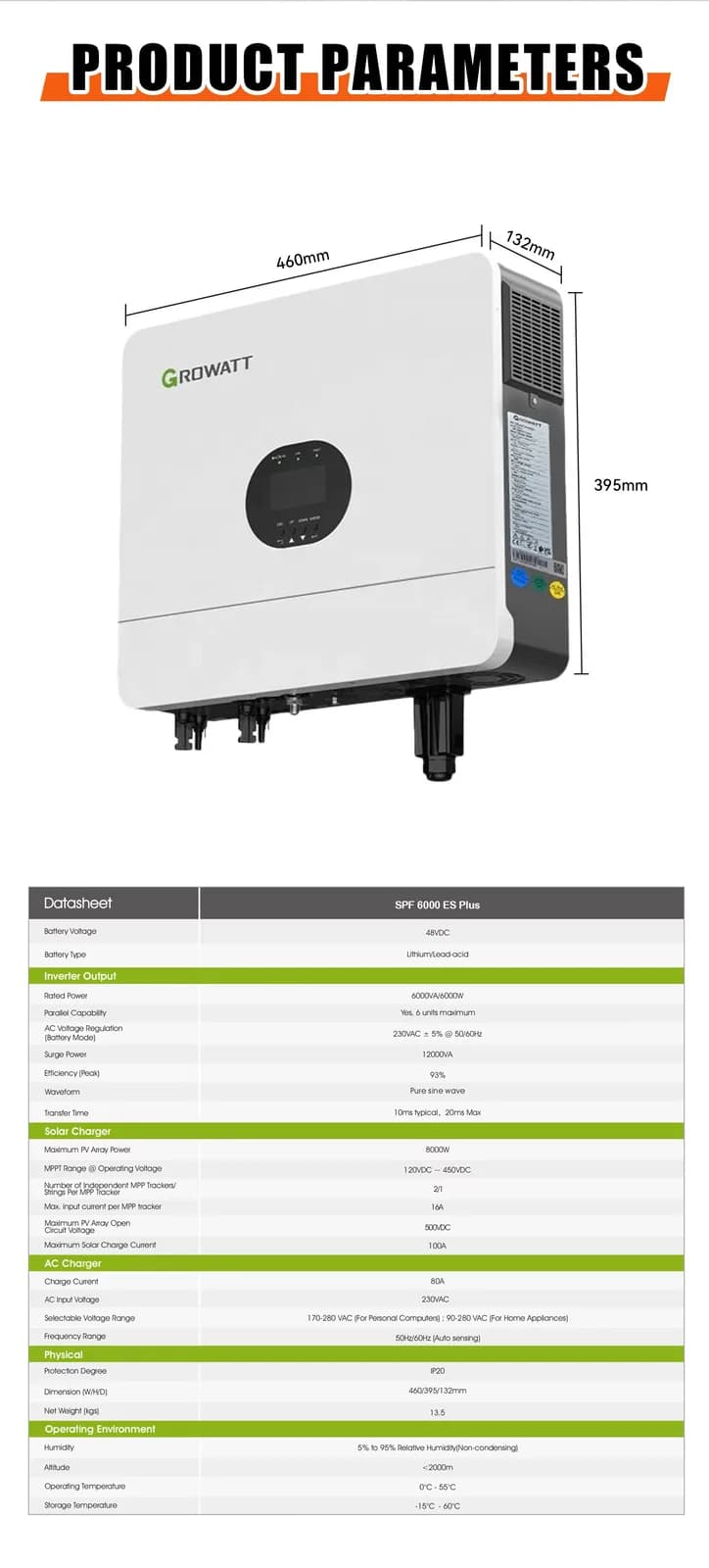 Invertor Solar Off-Grid Growatt SPF 6000 ES Plus, 6kW, 230V Monofazat, 2x MPPT (8000W PV), Funcționare Cu/Fără Baterie 48V, Modul Shine WiFi Inclus - poza 3