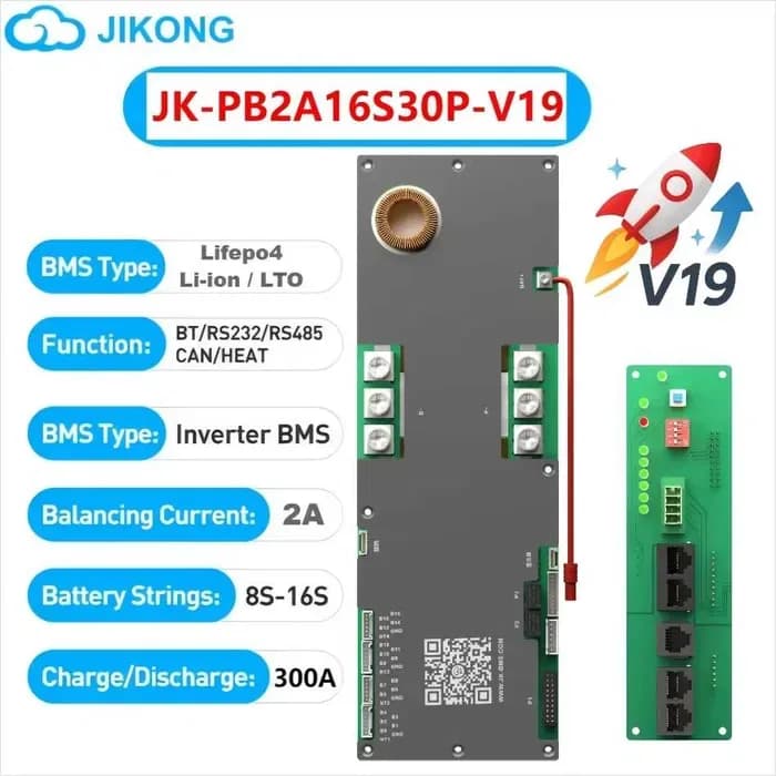 Smart BMS JK Invertor PB2A16S30P V19 8S-16S (48V), Curent 300A (Vârf 600A), Balansare Activă 2A, CAN / RS485 / Bluetooth - poza 2