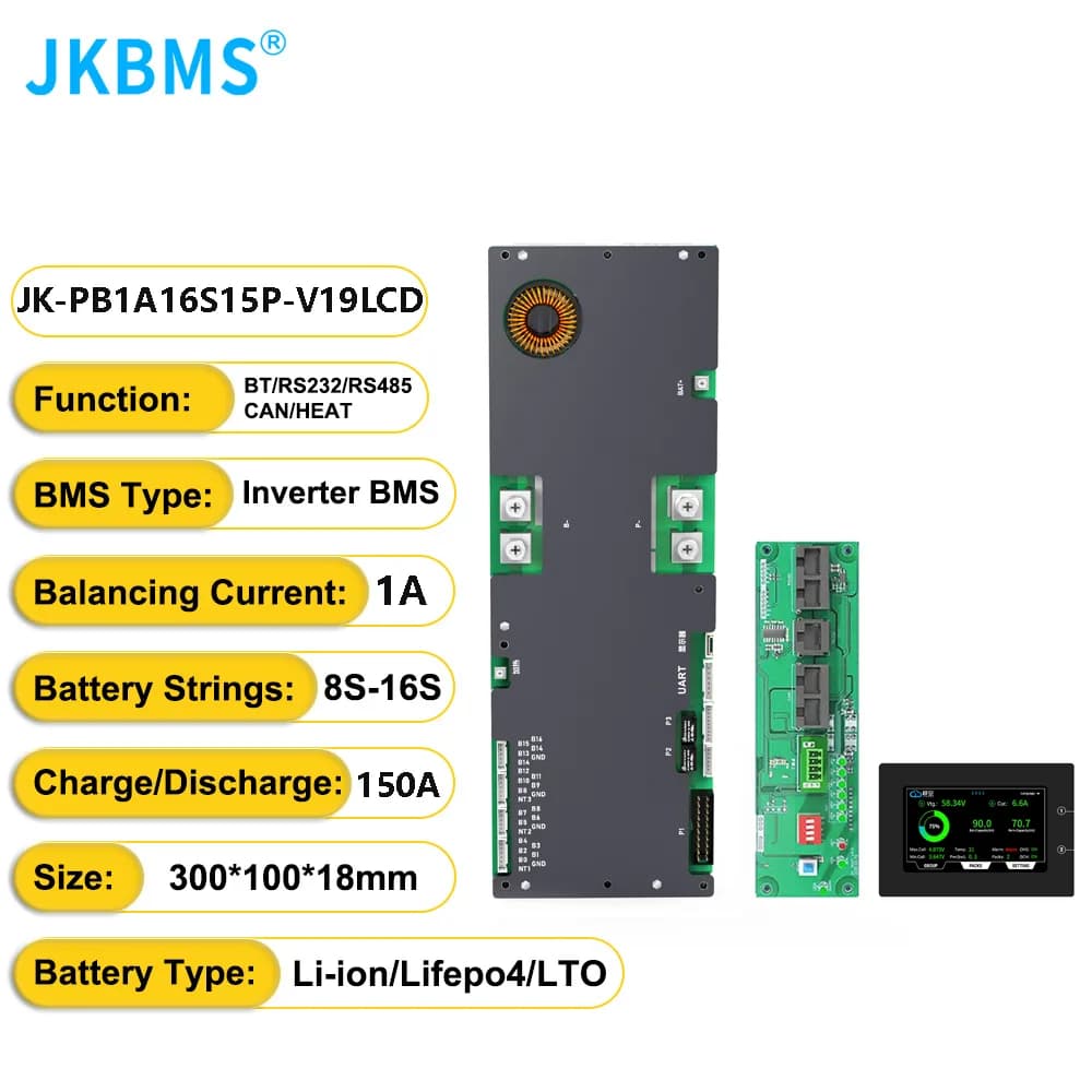 Smart BMS JK Invertor PB1A16S15P V19 8S-16S (48V), Curent 150A (Vârf 300A), Balansare Activă 1A, CAN / RS485 / Bluetooth - poza 2