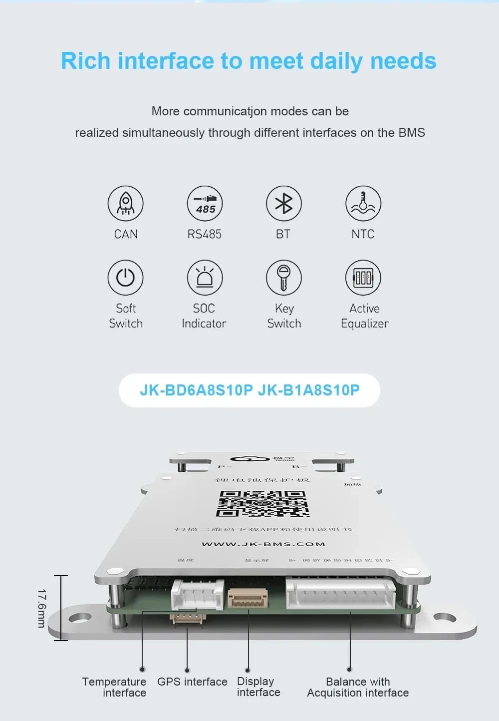 Smart BMS JK B1A8S10P 4S-8S (12V-24V), Curent 100A (Vârf 200A), Balansare Activă 1A, Bluetooth - poza 3