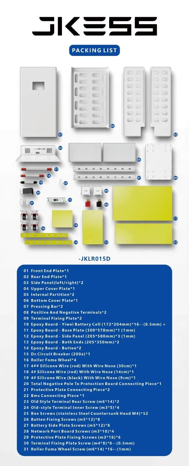 Carcasă Metalică DIY Kit Asamblare Baterie LiFePO4 48V (51.2V) 16S, Compatibilă Celule 280Ah - 350Ah, Sistem Compresie Inclus - poza 3