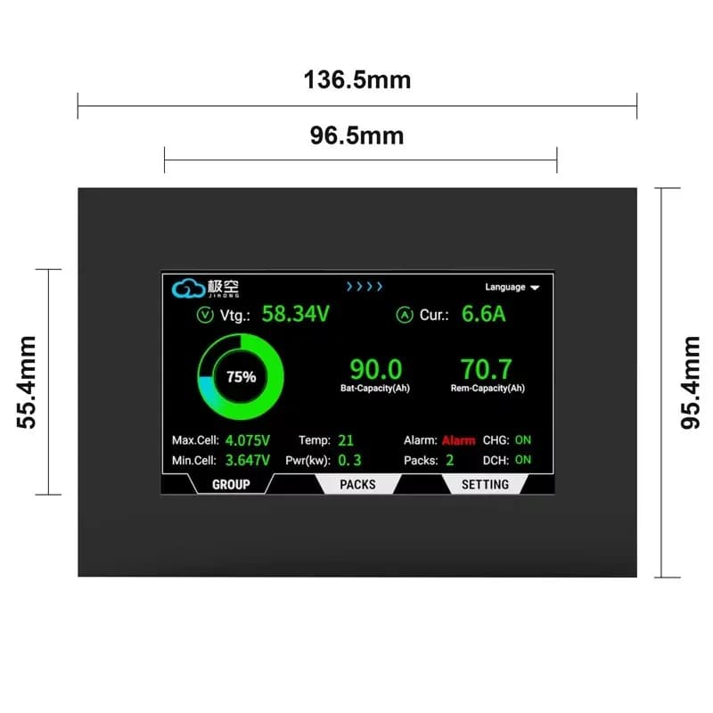 Display Touchscreen Slim 4.3 Inch pentru JK Smart BMS (Compatibil V19), Cablu Conectare Inclus