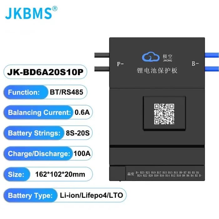 Smart BMS JK BD6A20S10P 8S-20S (24V-60V), Curent 100A (Vârf 200A), Balansare Activă 0.6A, Bluetooth