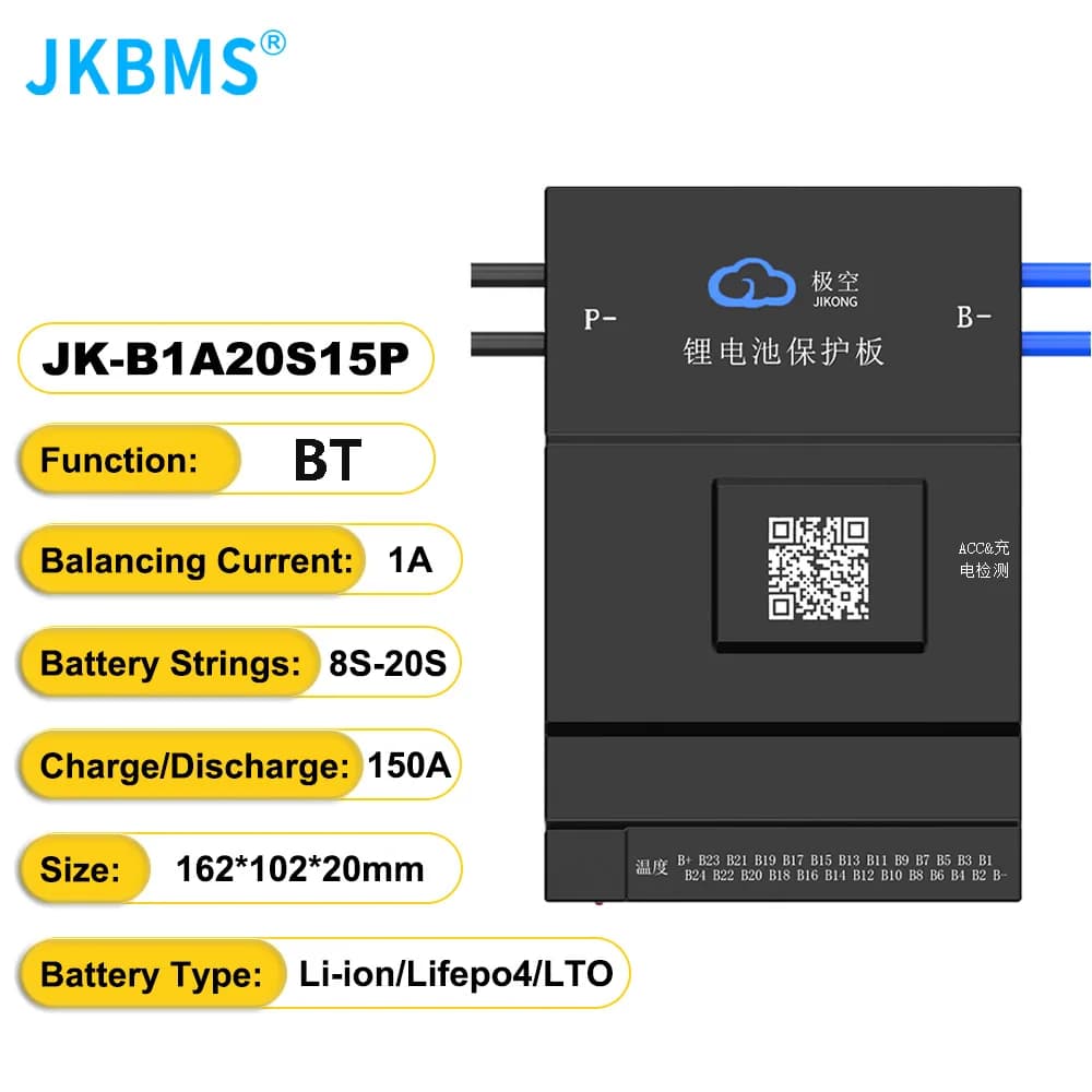Smart BMS JK B1A20S15P 8S-20S (24V-60V), Curent 150A (Vârf 300A), Balansare Activă 1A, Bluetooth
