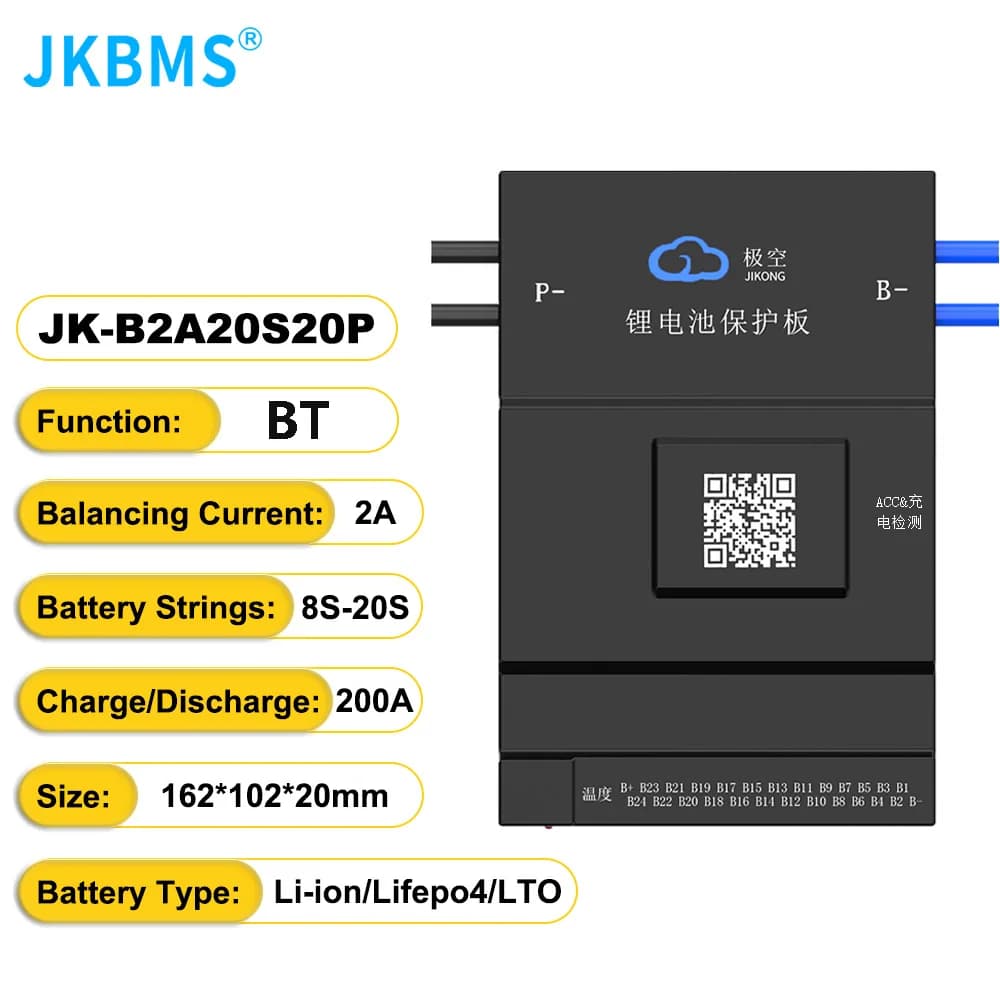Smart BMS JK B2A20S20P (8S–20S), Curent 200A (Vârf 350A), Balansare Activă 2A, Bluetooth